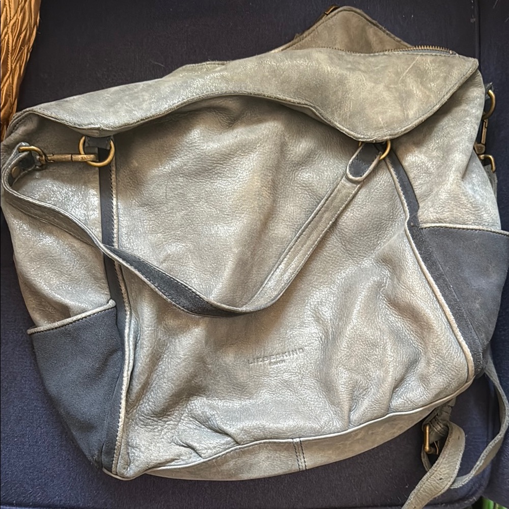 Liebeskind Gray Shoulder Bag with Vintage Metallic Charm